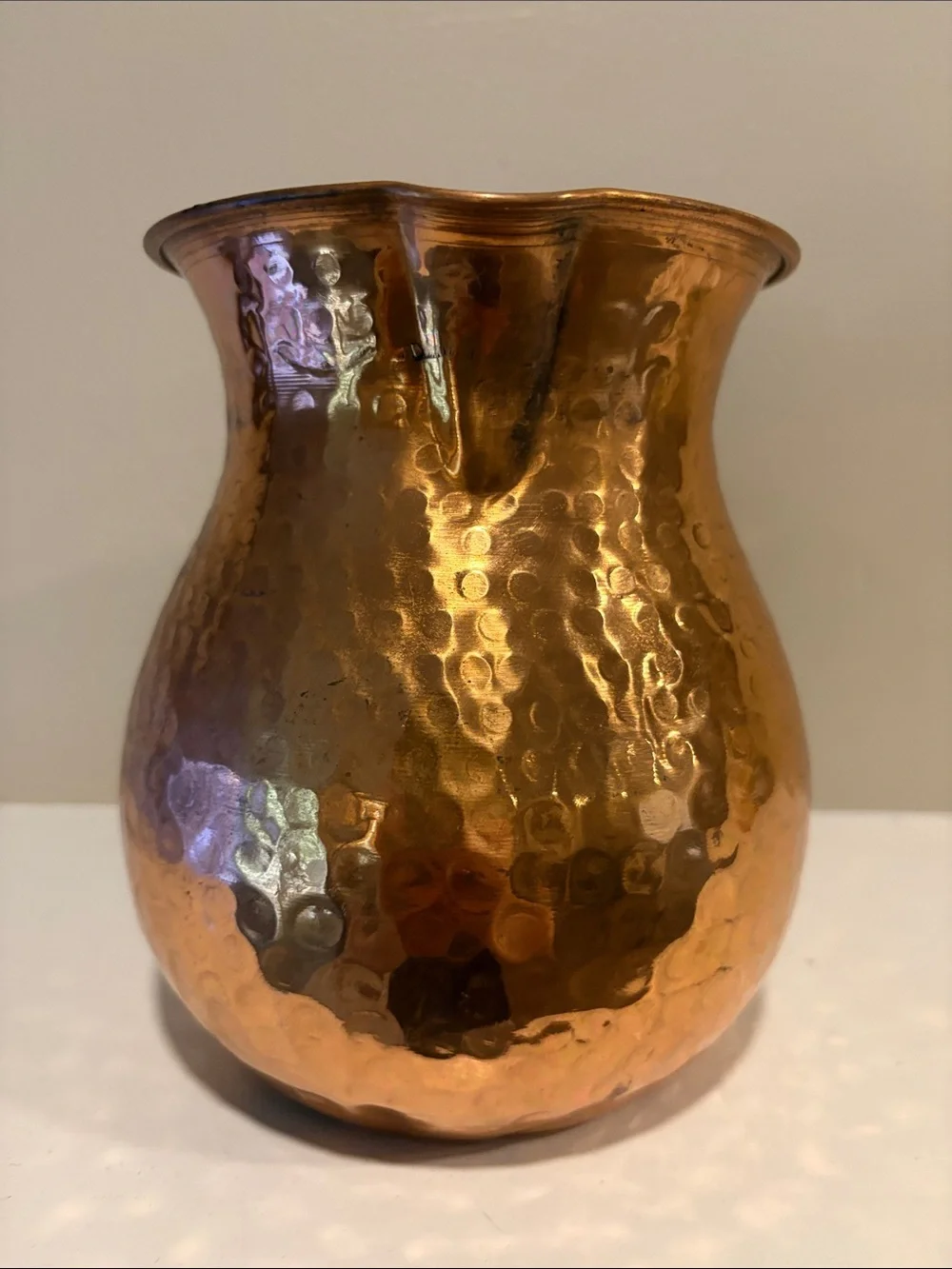 Vintage Hammered Copper Pitcher Brass Handle Teleflora 6